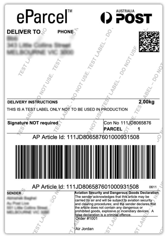 australia post eparcel label