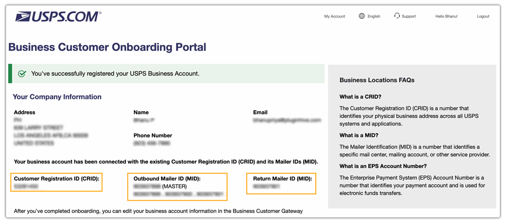usps account credentials 