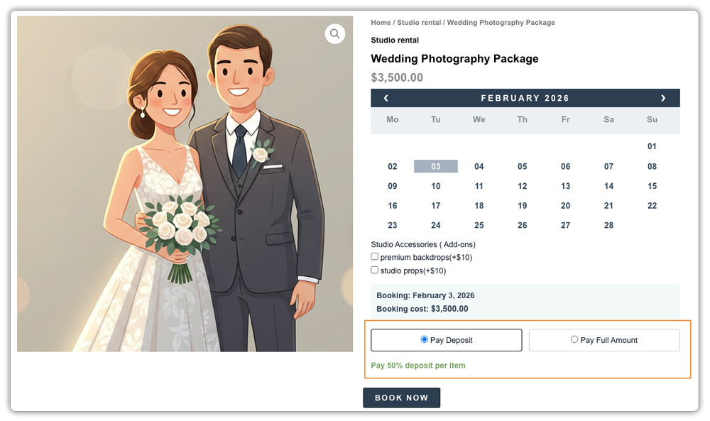 woocommerce deposits for photography