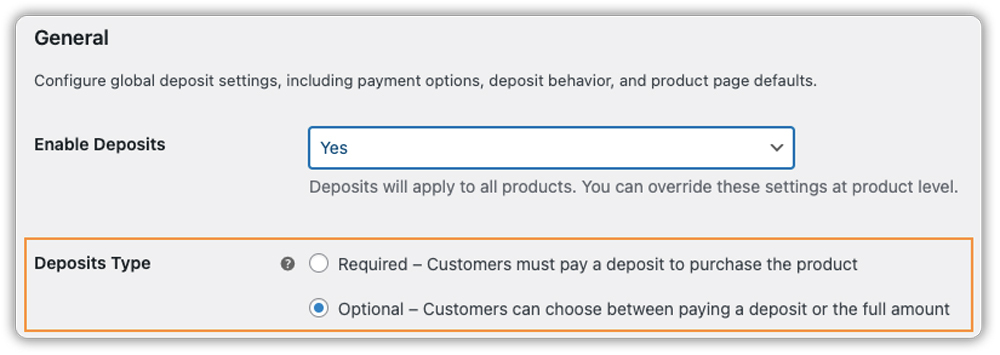 woocommerce deposits type