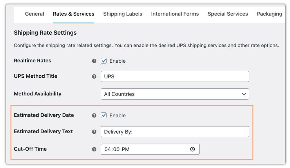 enable estimated delivery date