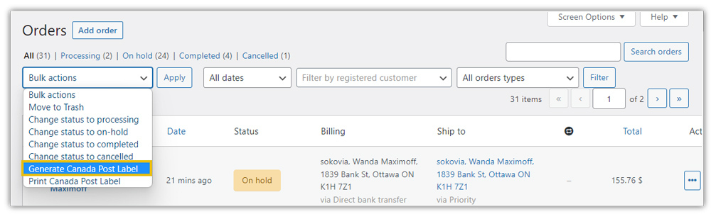 generate canada post label