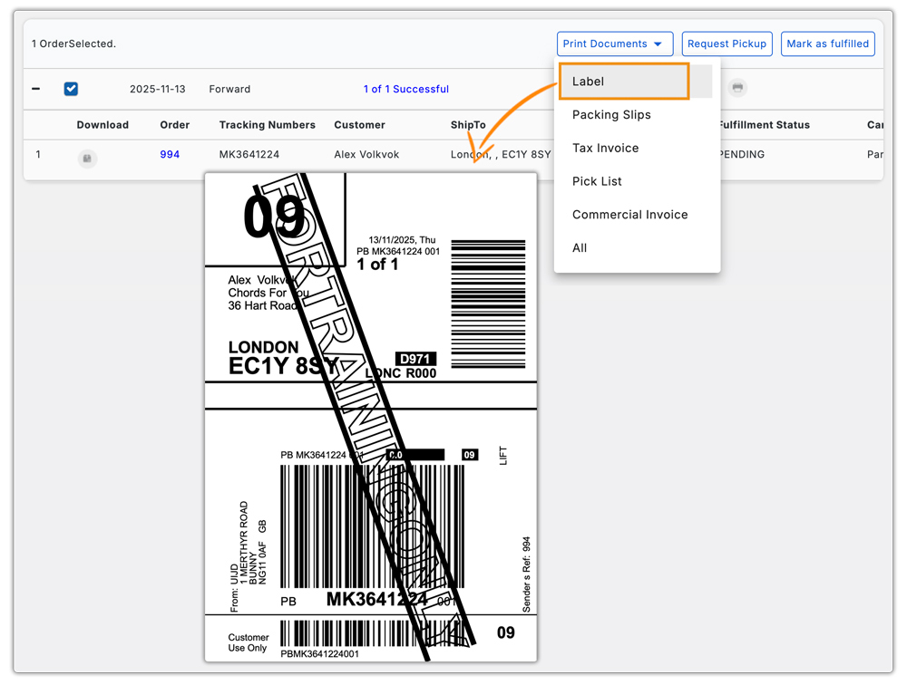 print parcel force label
