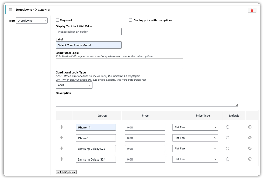 woocommerce dropdowns