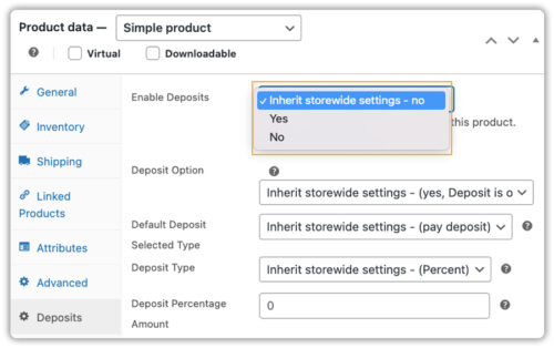 deposits for individual product