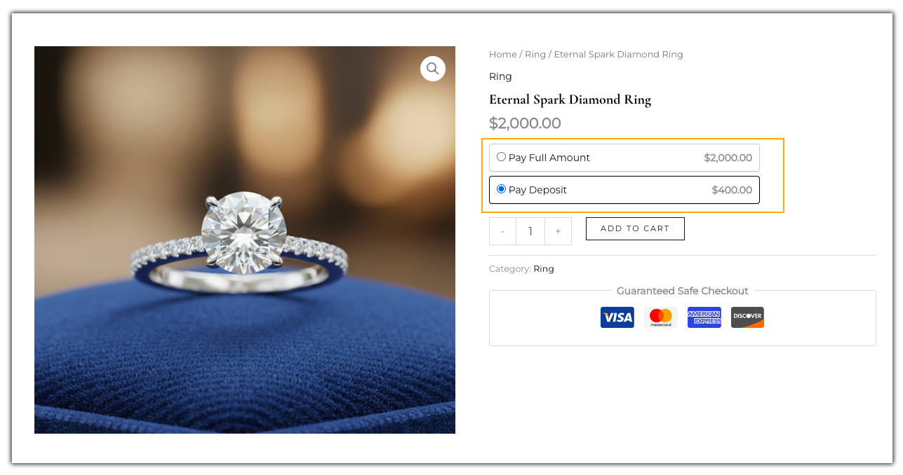 woocommerce deposits for ring