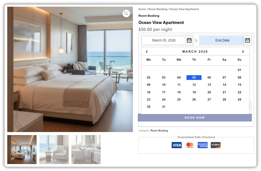 booking calendra at product page