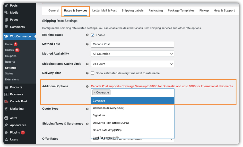 canada post insurance option setting