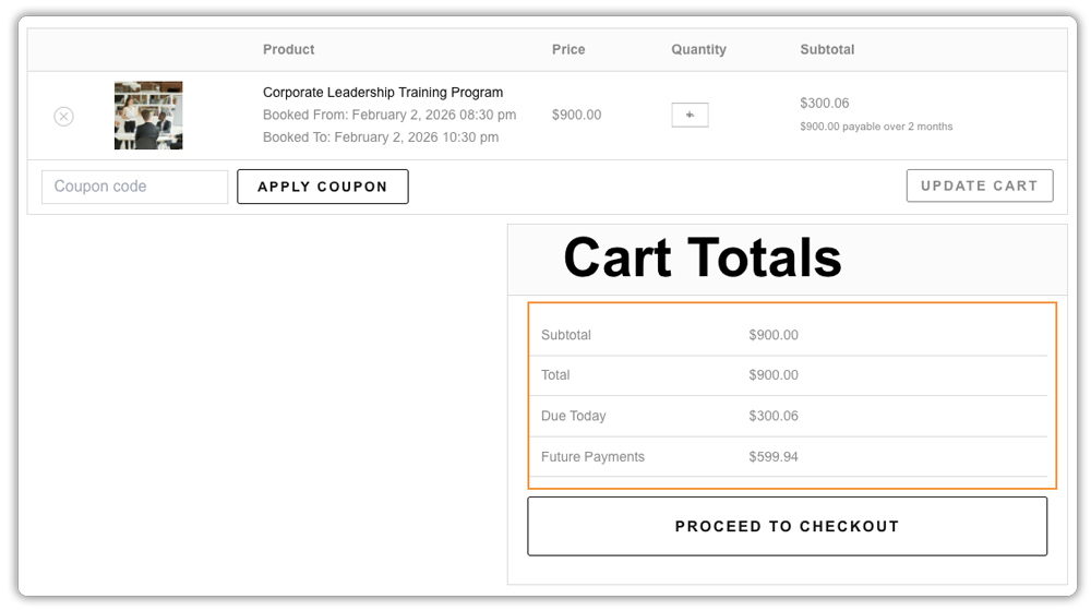 deposits breakdown at cart page