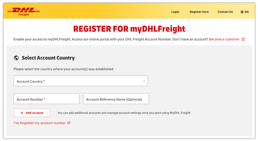 registration for my dhl freight