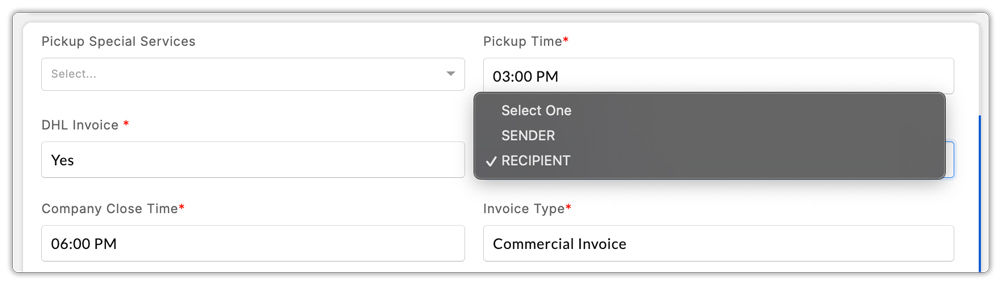duties payor for dhl express in shopify