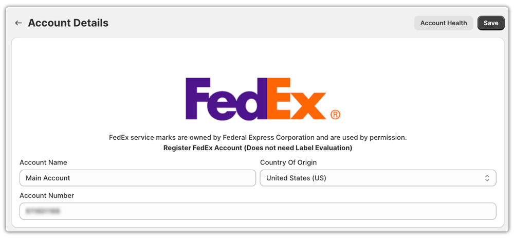 fedex account in shopify