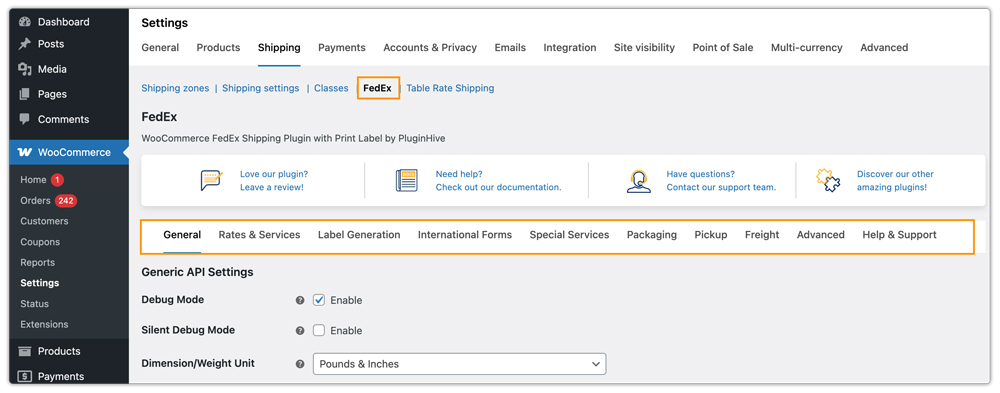 fedex plugin settings 