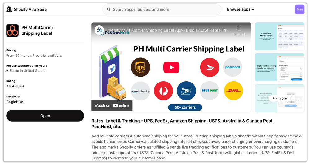 shopify multi carrier landing page