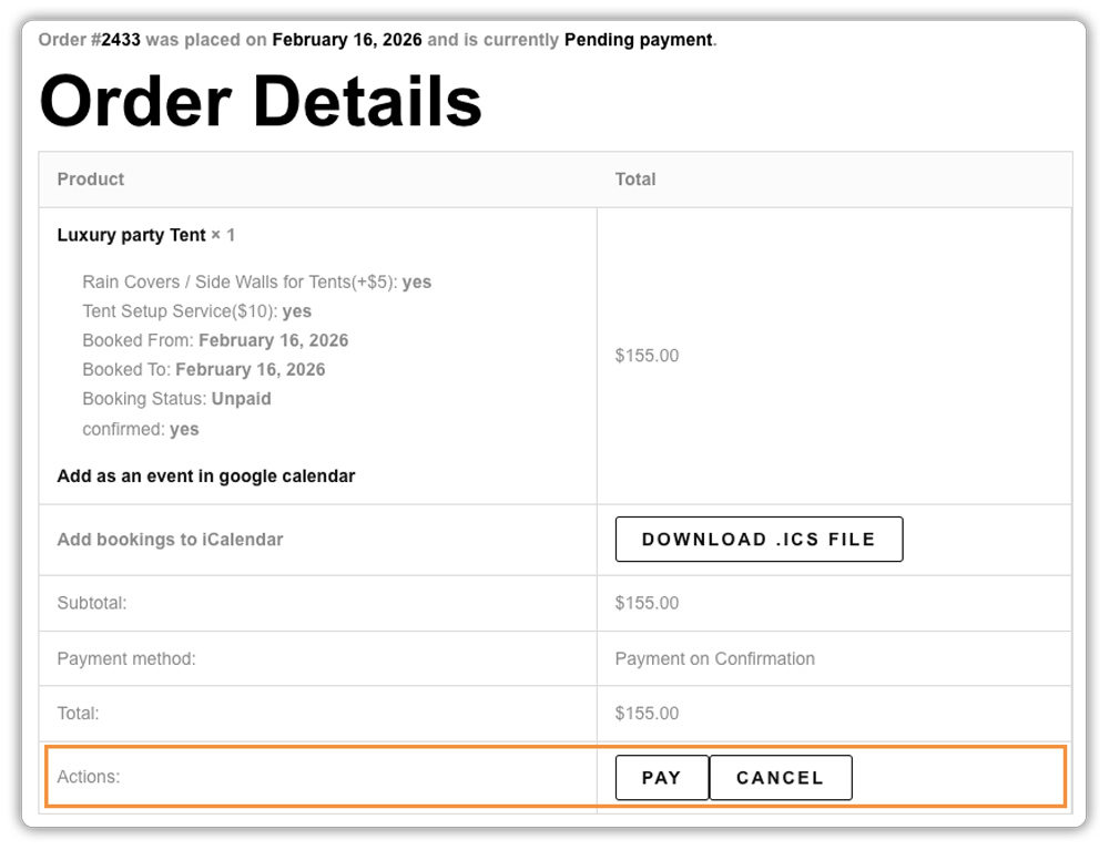 pay for confirmed booking