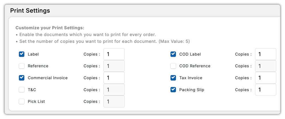 multi carrier printing documents in shopify