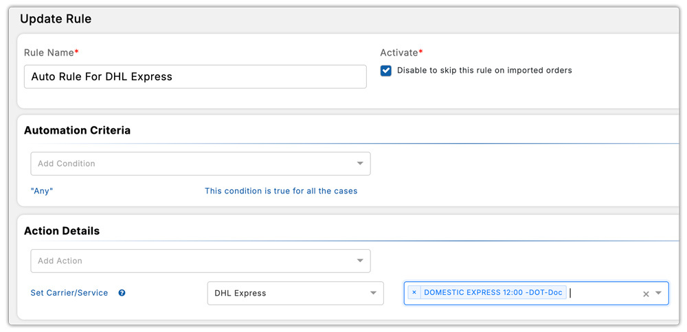 set carrier service for dhl express