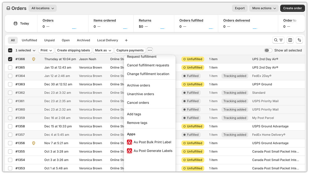 shopify auspost single label printing
