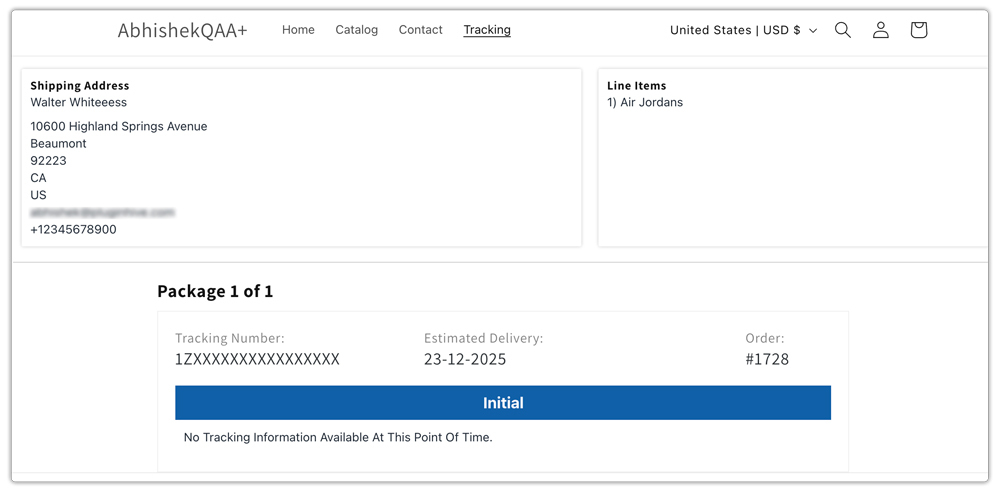 shopify tracking app storefront page