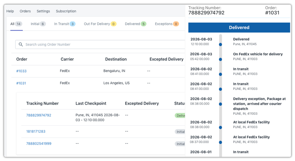 shopify tracking app interface