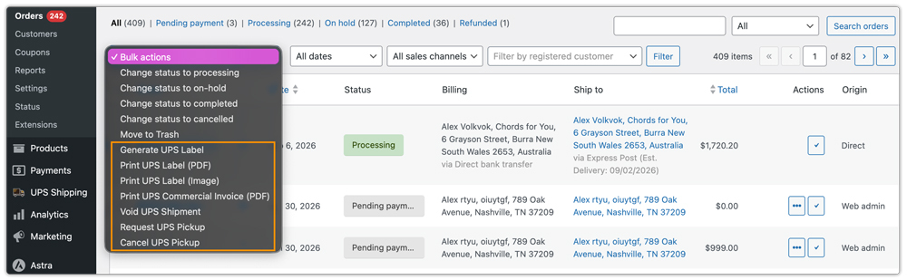woocommerce order page