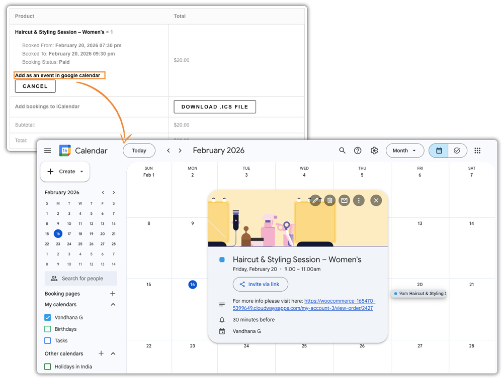 woo booking google calendar