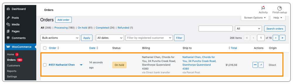 woocommerce order page 