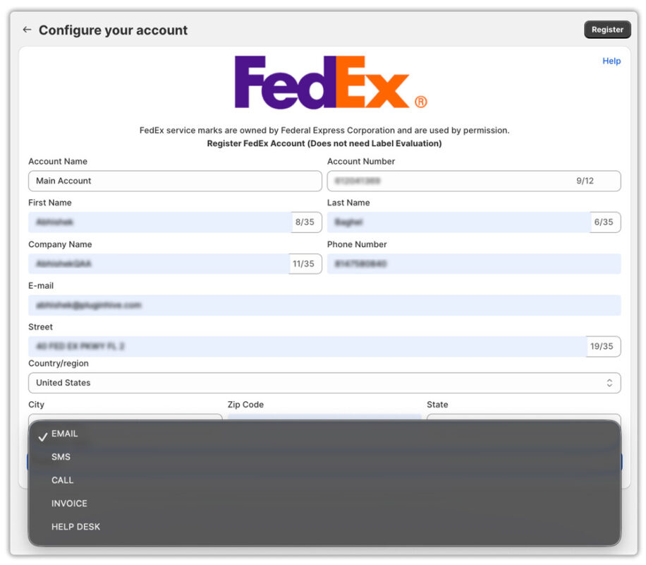 fedex account integration in shopify