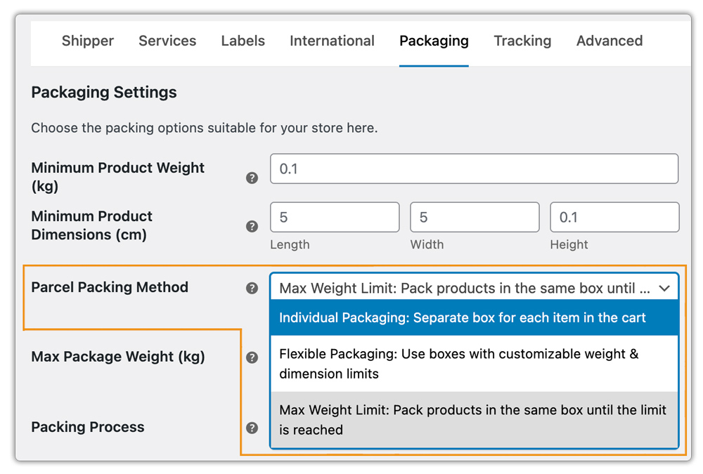 australia post packaging setting