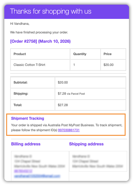 australia post tracking email