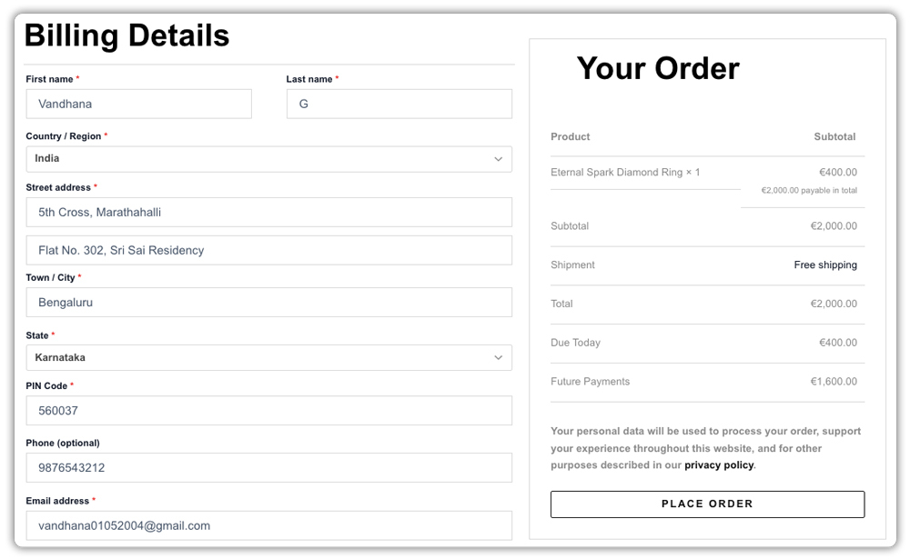 billing details checkout page