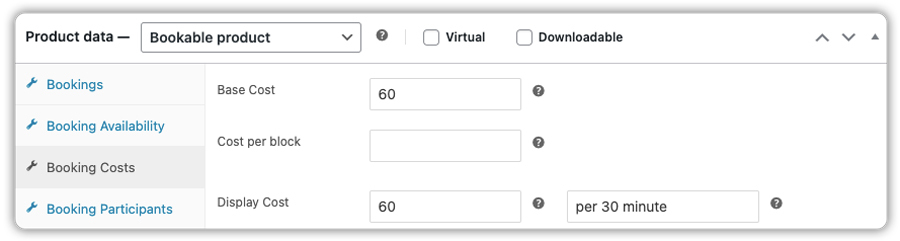 bookable product with cost