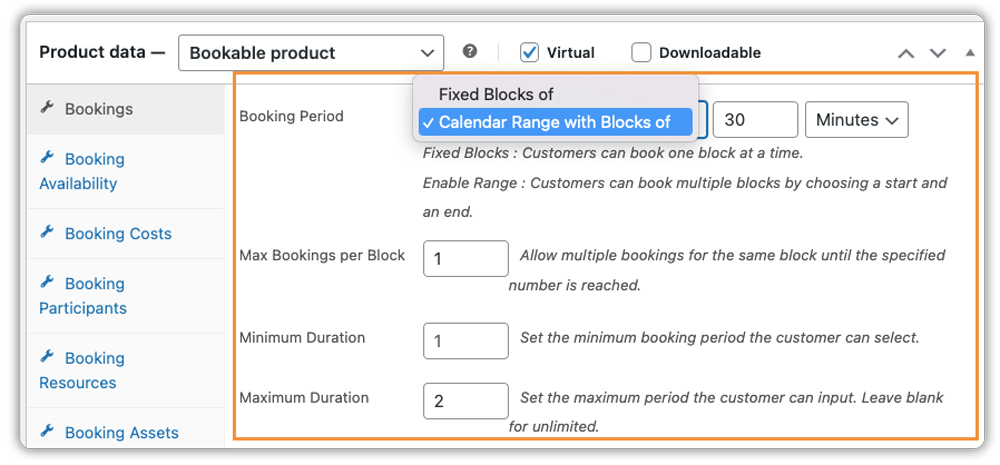 calendra range booking in woocommerce