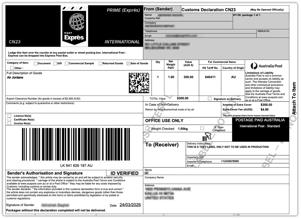 cn23 documents in australia post app