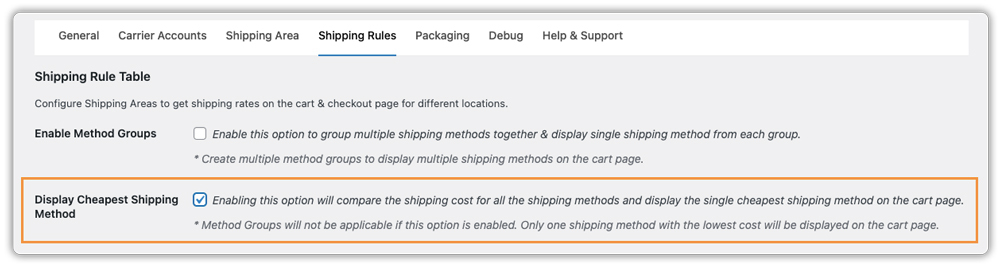 display cheapest shipping method