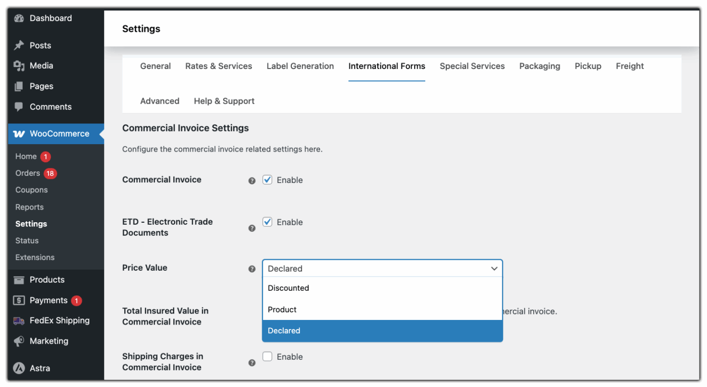 enable commercial invoice