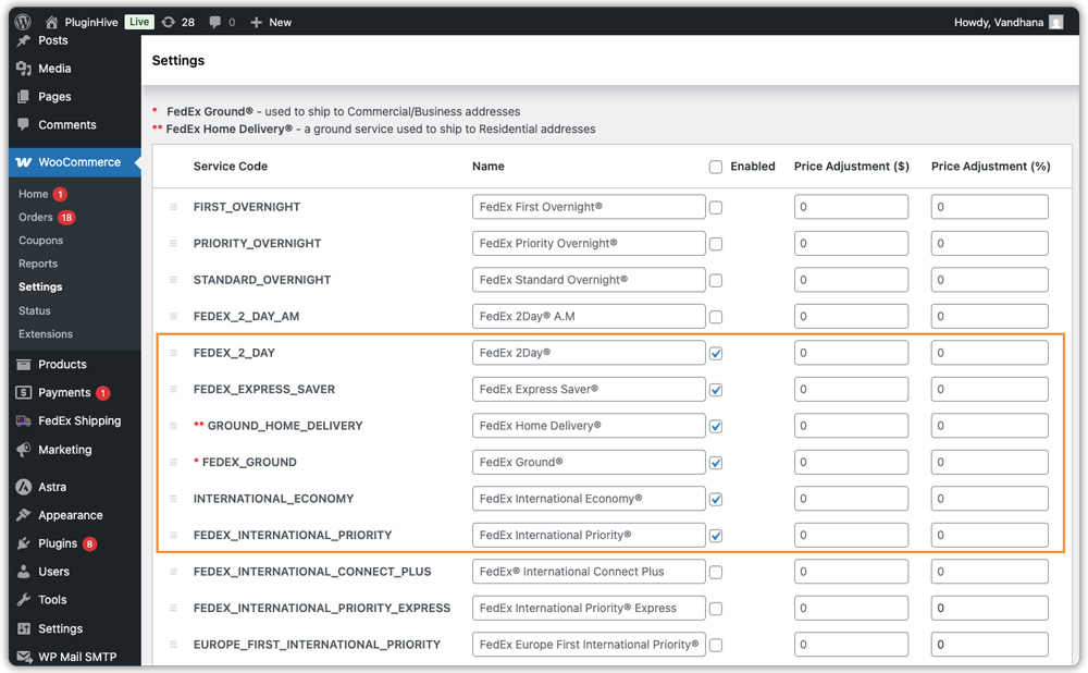 enable specific fedex rates
