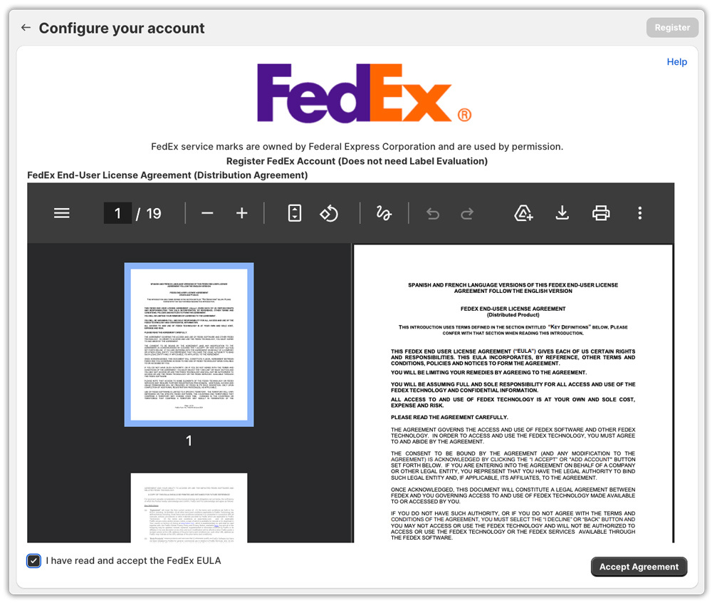eula agreement with fedex app