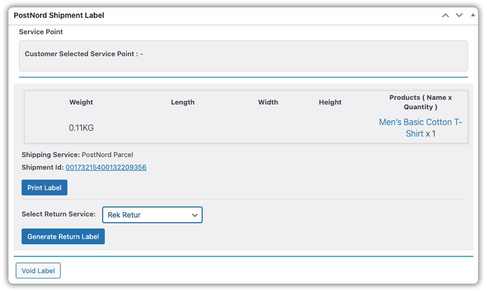 generate postnord return label