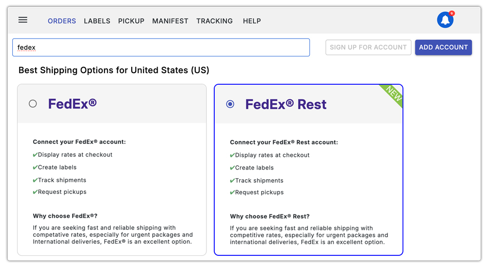 add fedex rest carrier in multi carrier app
