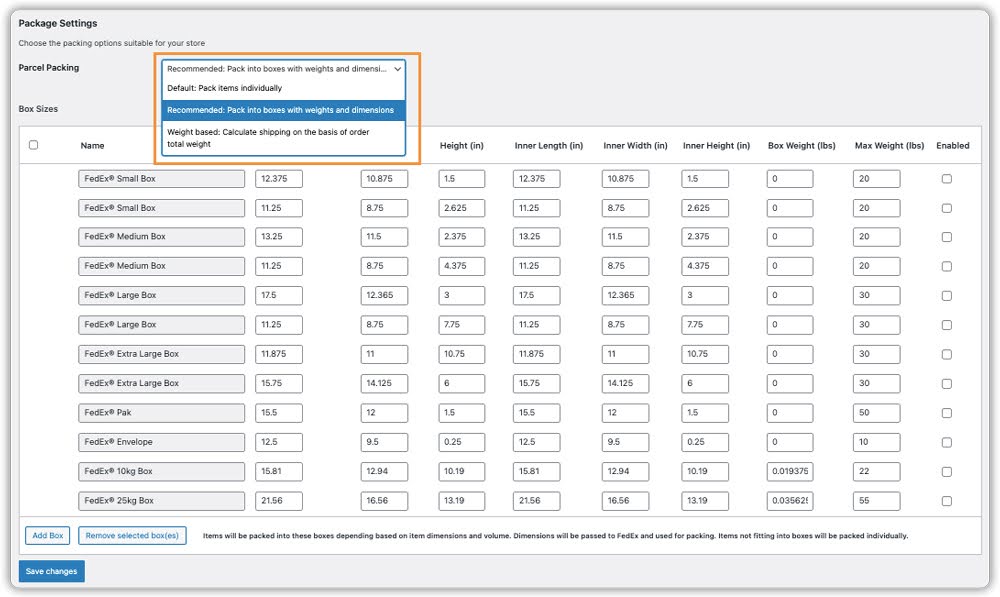 multicarrier packing method in woocommerce