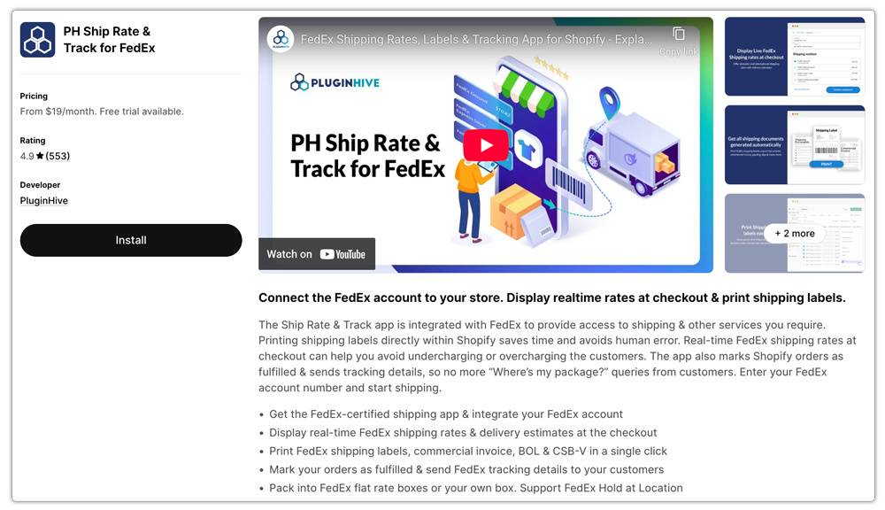 fedex app landing page in shopify