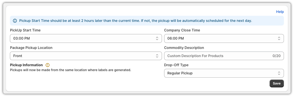 pickup settings in fedex shipping app 