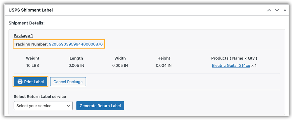 print label button in woocommerce usps plugin