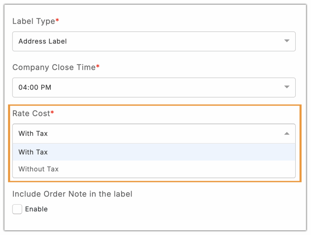 tnt rate cost settings