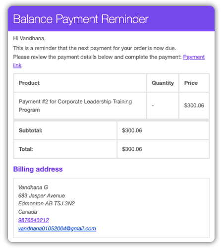 reminder email for payment