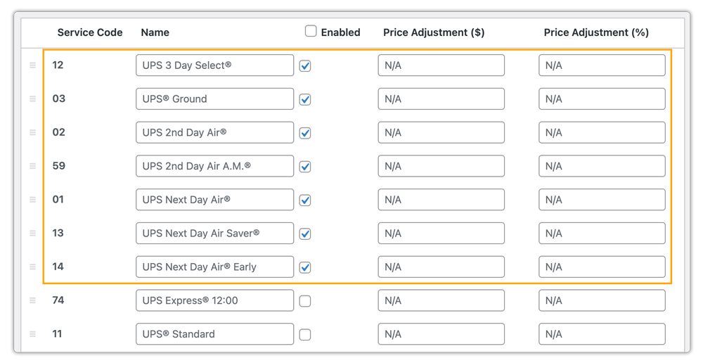 select ups services in woocommerce