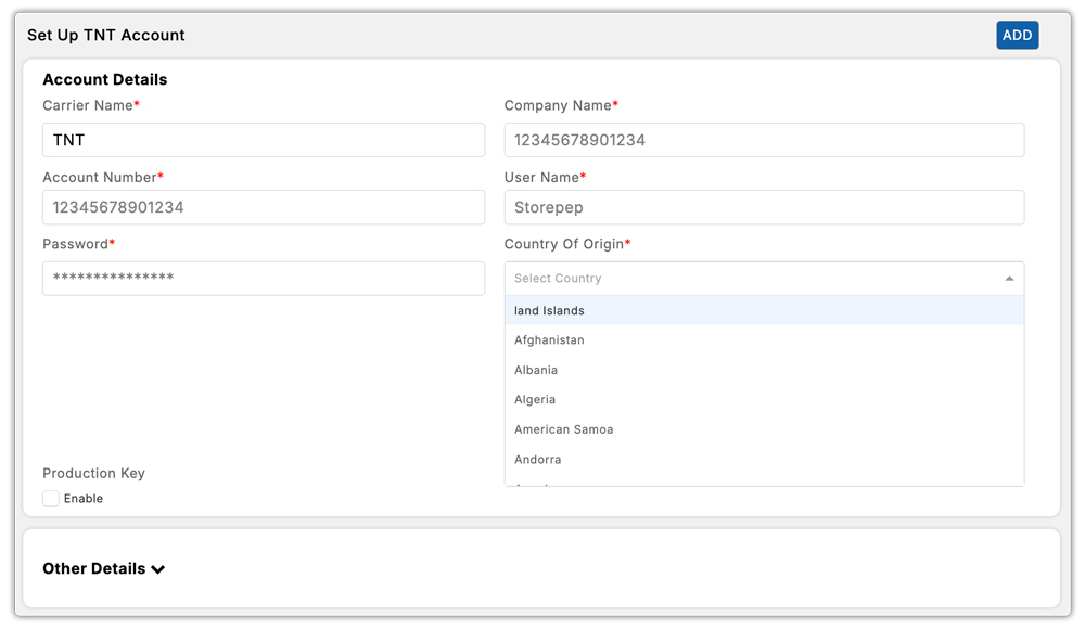 add tnt account in shopify