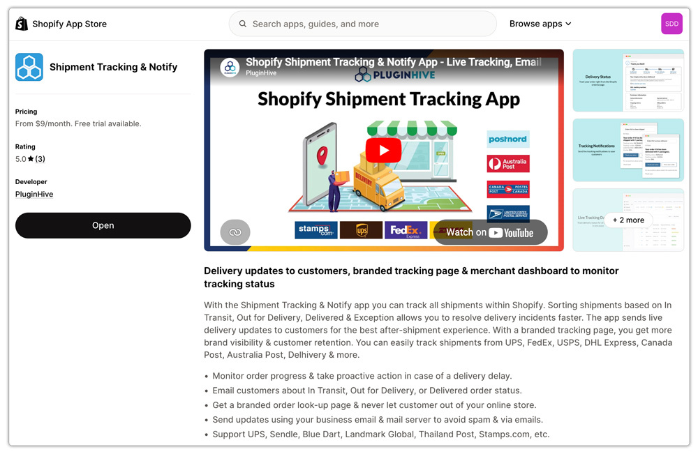 shopify tracking app landing page