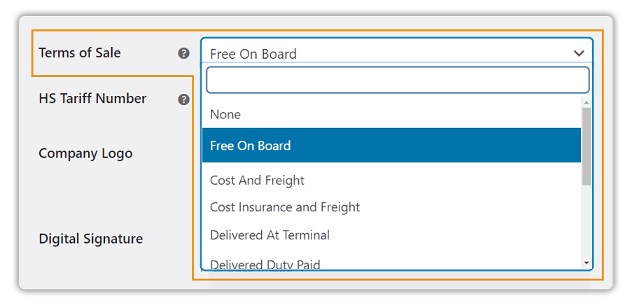 terms of sale